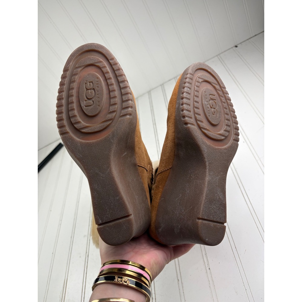 UGG Australia Joslyn Tan Suede Shearling Wedge Boots Women's Size 8 - Picture 7 of 9